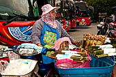 Thailand, street food seller near Phra Pathom Chedi, the nation's largest pagoda in Nakorn Pathom. 